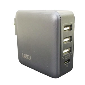 AC充電器 4ポート PD32w AC-USB充電  Type-C/A ブラック Lazos L-AC4-B/0309