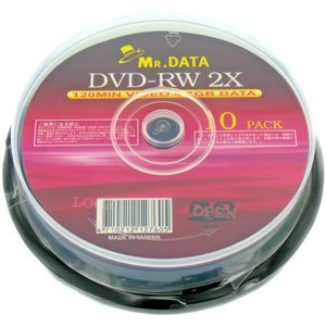 DVD-RW 4.7GB 2倍速 10枚  アナログ録画・データ用  MRDATA  DVD-RW47 2X 10PS/7605ｘ１個