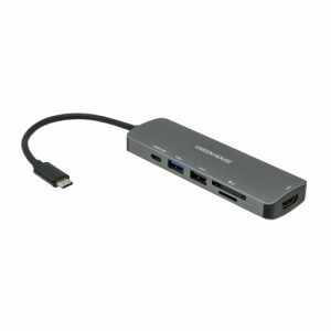 送料無料メール便 ドッキングステーション カードリーダー グリーンハウス GH-MHC6A-SV/8721　USB+CR+HDMI+PD60W給電 USB Type-C USB3.1 