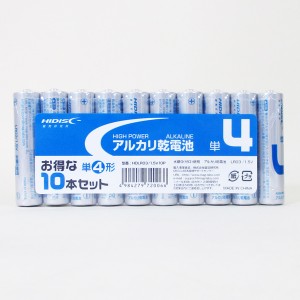 単4アルカリ乾電池 単四乾電池 HIDISC 10本組ｘ１パック