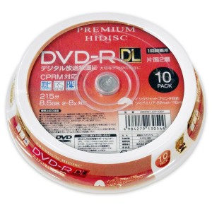 送料無料メール便　録画用 DVD-R DL 片面2層 8.5GB 10枚 8倍速  CPRM対応 HDDR21JCP10SP/HIDISC/0544ｘ１個　ポイント消化