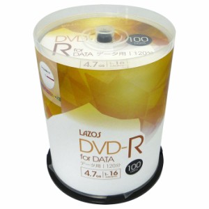DVD-R 4.7GB データ用 100枚組スピンドルケース入 16倍速対応 ホワイトワイド印刷対応 Lazos  L-DD100P/2600ｘ３個セット/卸