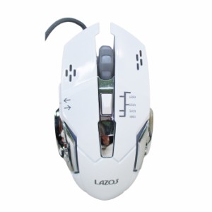 有線ゲーミングマウス 6ボタン 全ボタン設定可能 LAZOS ホワイト L-MSG6-W/5977ｘ２台セット/卸