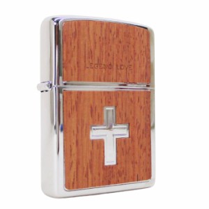ジッポー クロス 十字架 木貼り LEGEND LOVE 銀メッキ＆ギフトボックスセット（オイル＋フリント+BOX）オイルライター　 2008年製
