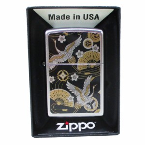 ジッポー オイルライター USA Zippo 和柄シリーズ 鶴 扇子 SP-KI＆ギフトボックスセット（オイル＋フリント+BOX）
