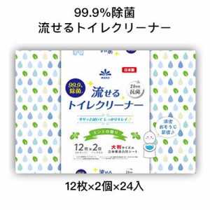 ●和光製紙 99.9%除菌 水に流せるトイレクリーナー 大判サイズ 12枚×2個パック ×24入 ミントの香り 蓋シール付 送料無料 01322