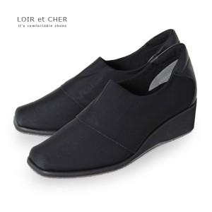 撥水 ストレッチシューズ LOIR et CHER 8026 ワイズ 3E スリッポン 黒 レディース パーミネート加工 ロワールエシェール