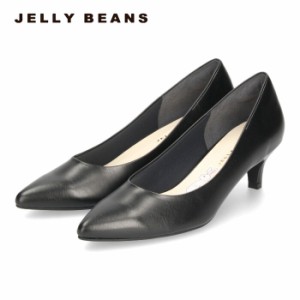 JELLY BEANS ジェリービーンズ パンプス レディース ふわさら 38603 ヒール ポインテッドトゥ 日本製 ミドルヒール ブラック 大きいサイ