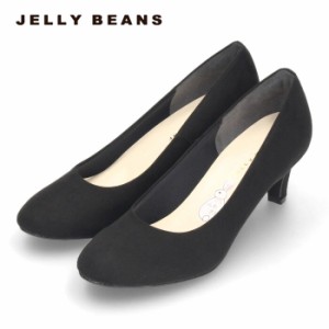 JELLY BEANS ジェリービーンズ パンプス レディース ふわさら 44360 ヒール ラウンドトゥ 日本製 ミドルヒール ブラック スエード 大きい