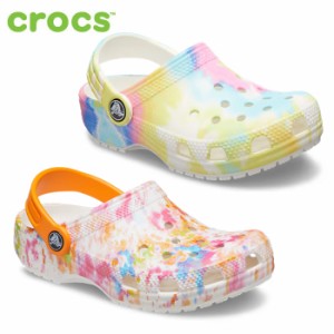 クロックス キッズサンダル crocs CLASSIC TIE-DYE GRAPHIC 206995 タイダイプリント オレンジ ホワイト 軽量 セール