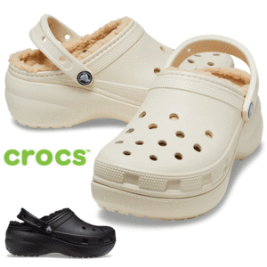 crocs クロックス クラシック プラットフォーム ラインド クロッグ ボア付 厚底 サンダル レディース 207938 ボーン ブラック 黒 セール