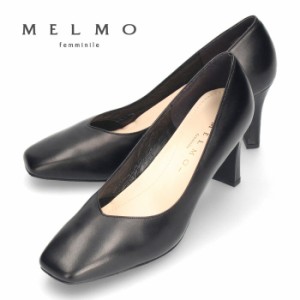 MELMO メルモ パンプス 黒 本革 7890 レディース ヒール スクエアトゥ ブラック 日本製 2E ワイズ 通勤 ビジネス セレモニー 靴
