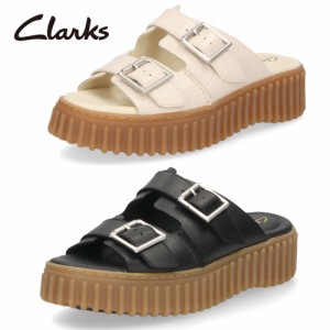 クラークス レディース サンダル 厚底 スライドサンダル 本革 ブラック ホワイト レザーサンダル Clarks Torhill Slide トーヒルスライド