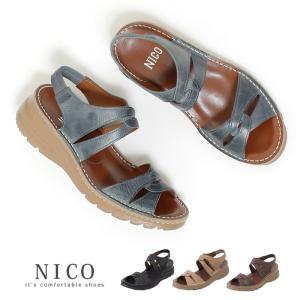 NICO ニコ サンダル レディース厚底 超軽量 本革 4E ワイズ 173 ストラップ カジュアル 日本製 靴 撥水 抗菌 消臭