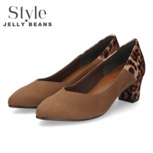 STYLE JELLY BEANS ジェリービーンズ パンプス 太ヒール ヒール 1184 ダークオーク スエード ヒョウ柄 レディース 日本製
