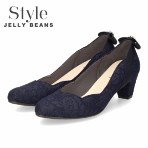 STYLE JELLY BEANS ジェリービーンズ パンプス ヒール 靴 レディース 5348 ネイビー 太めヒール アーモンドトゥ 日本製