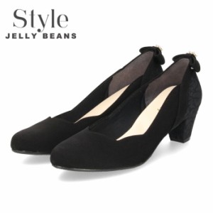 【還元祭クーポン対象】 STYLE JELLY BEANS ジェリービーンズ パンプス ヒール 靴 レディース 5348 ブラック 太めヒール アーモンドトゥ