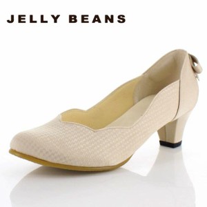 【還元祭クーポン対象】 JELLY BEANS ジェリービーンズ 靴 2685 パンプス フラワーカット ヒール バックリボン パーティー ふわさら ベー