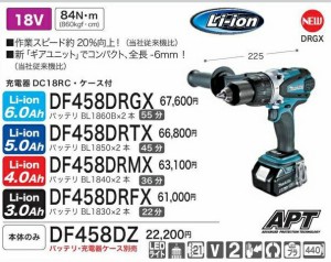 ポイント増量エイプリルフール [税込新品]マキタ18V充電式ドライバドリルDF458DRGXバッテリ、充電器、ケース付 ドライバードリル】 グリ