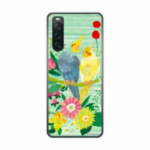 Xperia 1 V SOG10/SO-51D ハードケース SO-53D SO-52D SO-53B SO-52B スマホケース アニマル柄 オカメインコ カップル ラブラブ お花 ホ