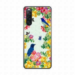 Xperia 10 V SOG11/SO-52D スマホケース SO-53D SO-51D SO-53C SO-52C ハードケース アニマル柄 春の花と鳥とチョウ ホラグチカヨ エクス