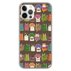 iPhone13 ケース スカラー スマホケース iPhone15 Plus 14 Pro 12 11 XS XR 8Plus 猫柄　アフロ猫たち ブラウン かわいい アイフォンケー
