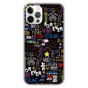 iPhone13 ケース スカラー スマホケース iPhone15 Plus 14 Pro 12 11 XS XR 8Plus スカラコ ロゴアート カラフルブラック かわいい アイ