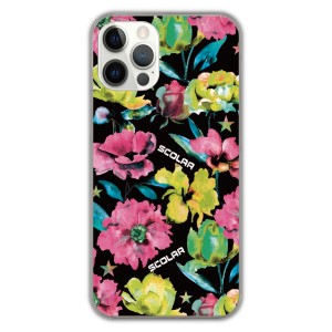 iPhone15 Pro ケース スマホケース スカラー iPhone15 Plus 14 13 Mini 12 11 XS XR SE 第3世代 ブラック フラワー 花柄 ピンク イエロー