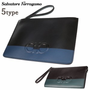 Salvatore Ferragamo サルヴァトーレ フェラガモ   セカンドバッグ 24 9596 レザー   ブラック シルバー金具  リストレット クラッチバッグ 【本物保証】