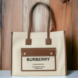 バーバリー BURBERRY 8044138 A1395 ツートン キャンバス＆レザー スモール フレヤトートバッグ ショルダーバッグ ナチュラル/タン ユニ