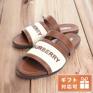 【5/23限定★先着1000円OFFクーポン】 バーバリー サンダル レディース BURBERRY レザー コットン イタリア 8042631 TAN ブラウン系 小物