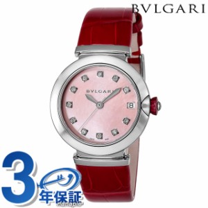 【クロス付】 ブルガリ ルチェア 自動巻き 腕時計 レディース ダイヤモンド BVLGARI LU33C2SLD/11 ピンクパール レッド 赤 スイス製