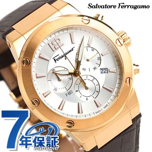 フェラガモ エフエイティ 44mm クロノグラフ メンズ 腕時計 SFEX00419 Salvatore Ferragamo シルバー×ブラウン 革ベルト