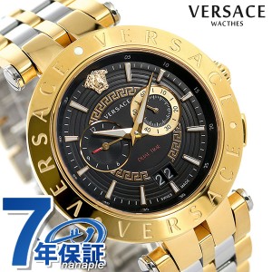 ヴェルサーチ 時計 メンズ 腕時計 ブランド Vレース デュアルタイム 46mm VEBV00519 VERSACE ヴェルサーチェ ブラック×ゴールド