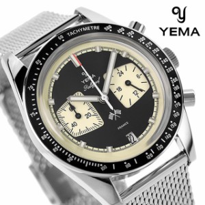 イエマ ラリーグラフ リバースパンダ クオーツ 腕時計 メンズ クロノグラフ YEMA YMHF1580-AM アナログ ブラック クリームイエロー 黒 フ