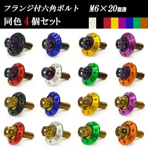 フランジ付六角ボルト M6×20mm P1.0 カラーワッシャー フジツボ 20×4mm 4個set 車 汎用 外装 カー用品 ポイント消化 送料無料