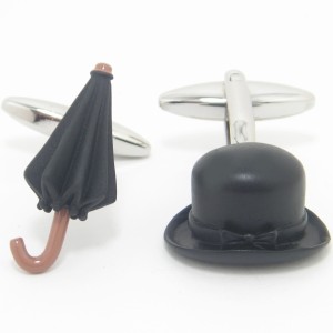 英国紳士の様な帽子と傘のカフスボタン