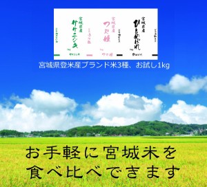 令和5年 ひとめぼれ ササニシキ つや姫 【白米】 1kg × 3銘柄 食べ比べ 宮城県 登米産 お試し限定特価