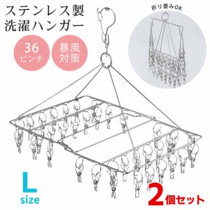 [2個セット] ピンチハンガー ステンレス 36ピンチ L 洗濯ハンガー ステンレスハンガー 防風機能付き さびにくい 【沖縄県除き送料無料】 