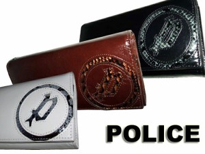 POLICE ポリス スムース牛革＆パイソン型押し 長財布 ブラック