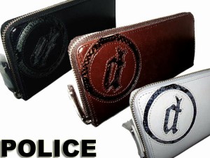 POLICE ポリス スムース牛革＆パイソン型押し ラウンドファスナー式長財布