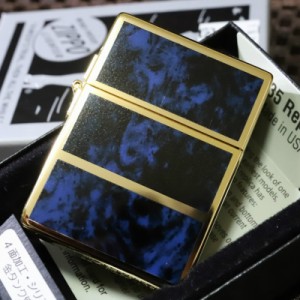 【限定ZIPPO】1935復刻レプリカ 4面マーブルライン ゴールド＆ブルー 青 金 人気 ジッポ ゴールド シンプル エレガント プレゼント zippo