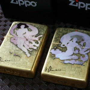 【天野喜孝 ZIPPO】風神 雷神 ジッポセット 金箔風仕上げ 立体絵柄 彫り 人気 プレゼント 天野ジッポ 天野ライター 金 アート 天野喜孝グ