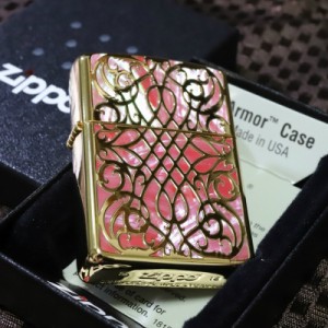 【アーマーZIPPO】 アーマーシェルアラベスク ゴールド 金 両面 鏡面 人気 ジッポ 天然貝 両面加工 高級ZIPPO 送料無料 レア Armor Zippo