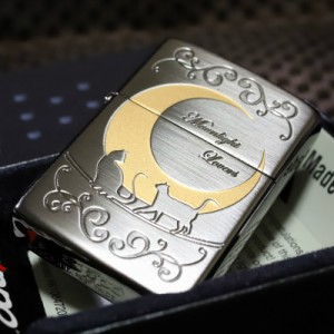 【ZIPPO】キャット＆ムーン 三日月 綺麗なジッポ かわいい 猫ジッポ 猫ZIPPO ネコジッポ 人気 ムーンライト ネコ ジッポー ジッポ ねこ 