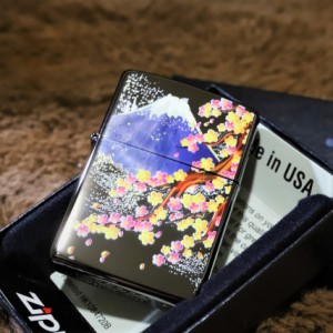 【ZIPPO】ブライアート 桜富士 ブラック 鏡面 zippo ライター 富士山 和風柄 ジッポー プレゼント 人気 FUJI SAKURA