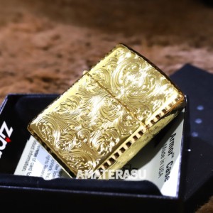 【Armor ZIPPO】５面アーマー アラベスク ゴールドコーティング 重厚なArmorタイプ 人気 ジッポ 高級 クラシック柄 金タンク プレゼント