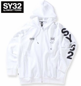 大きいサイズ SY32 by SWEET YEARS ダブルニット エンボスカモ シールドロゴ フルジップパーカー ホワイト×ブラック 3L 4L 5L 6L/1278-3