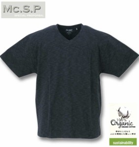 大きいサイズ Mc.S.P オーガニックコットン混スラブVネック半袖Tシャツ ブラック杢 3L 4L 5L 6L 7L 8L/1278-3522-2-27