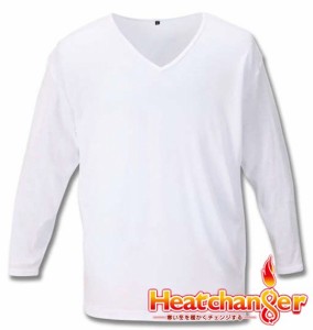 大きいサイズ Heatchanger 長袖 Vネック Tシャツ ホワイト 3L 4L 5L 6L 7L 8L/1249-3330-1-34